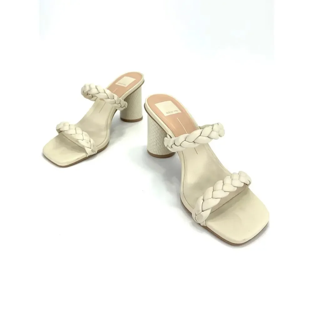 Dolce Vita Nolita Sandal Sz 8 Ivory Leather Cylinder Chunky Heel Braided Straps